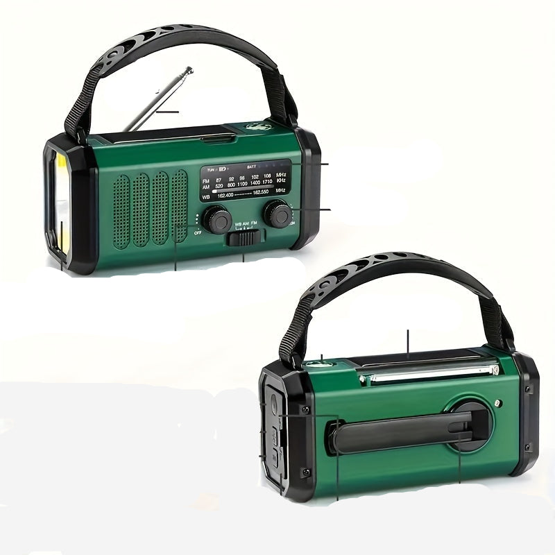 Portable Solar Emergency Radio with Powerbank - Hand Crank Radio and LED Flashlight for Outdoor & Camping