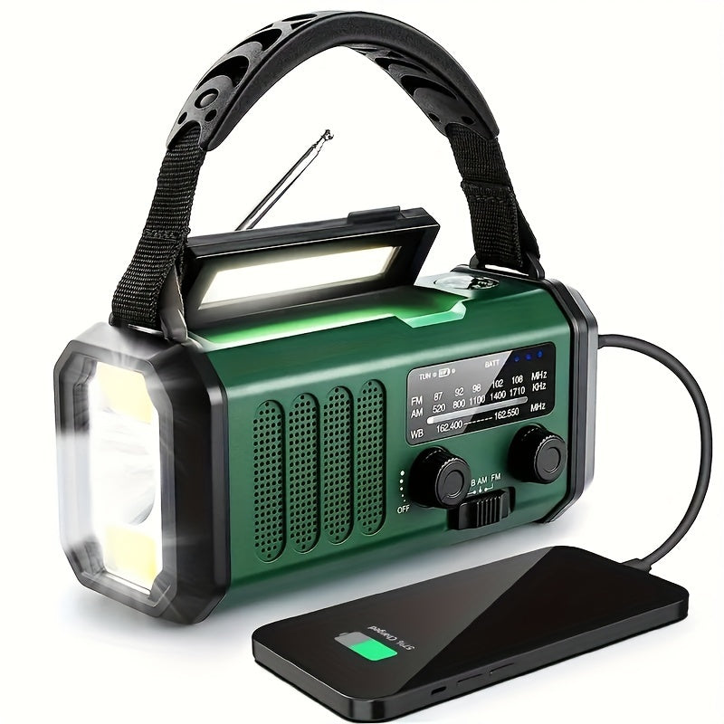 Portable Solar Emergency Radio with Powerbank - Hand Crank Radio and LED Flashlight for Outdoor & Camping