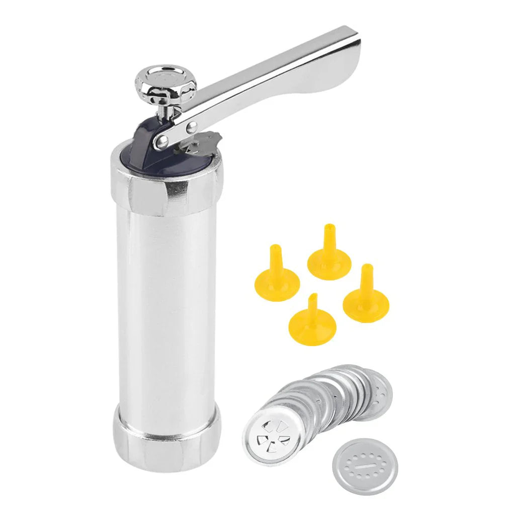 Stainless Steel Cookie Press with Interchangeable Discs for Perfect Biscuits and Pastries