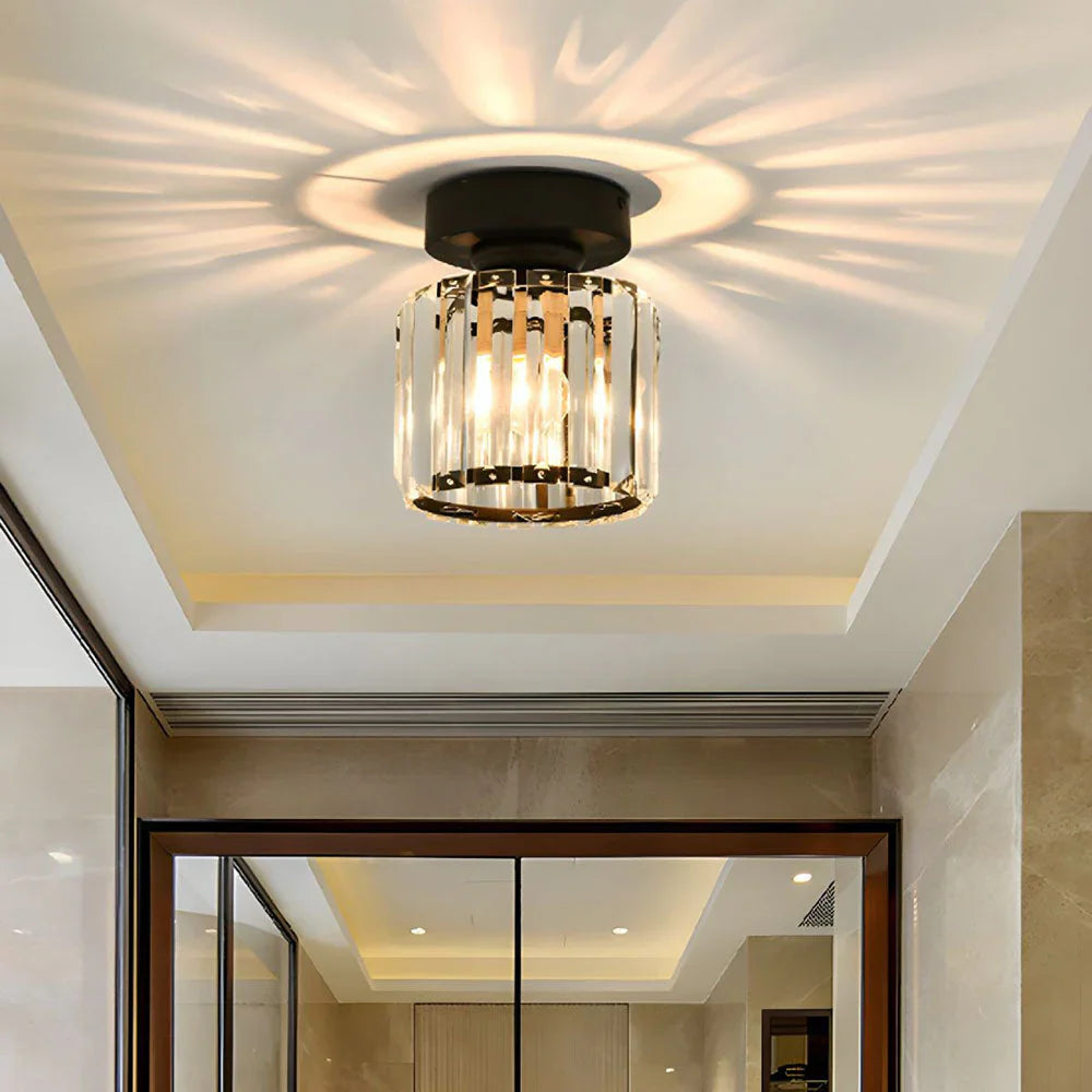 Crystal Ceiling Light with Gold and Black Accents – Contemporary Home Lighting Fixture