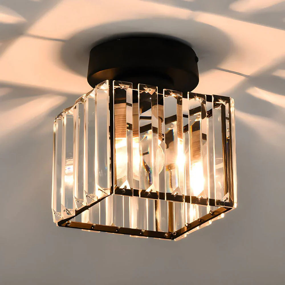 Crystal Ceiling Light with Gold and Black Accents – Contemporary Home Lighting Fixture