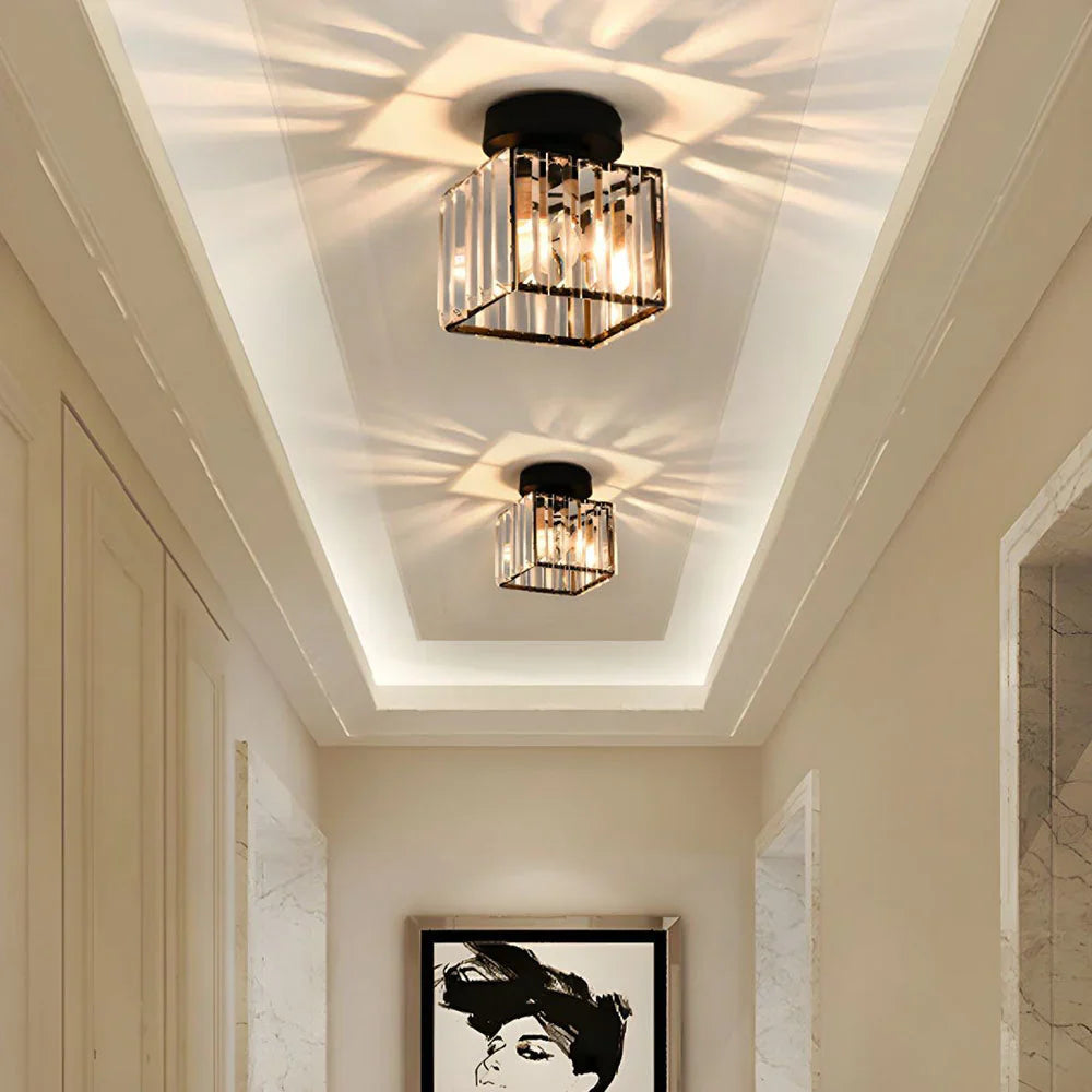 Crystal Ceiling Light with Gold and Black Accents – Contemporary Home Lighting Fixture
