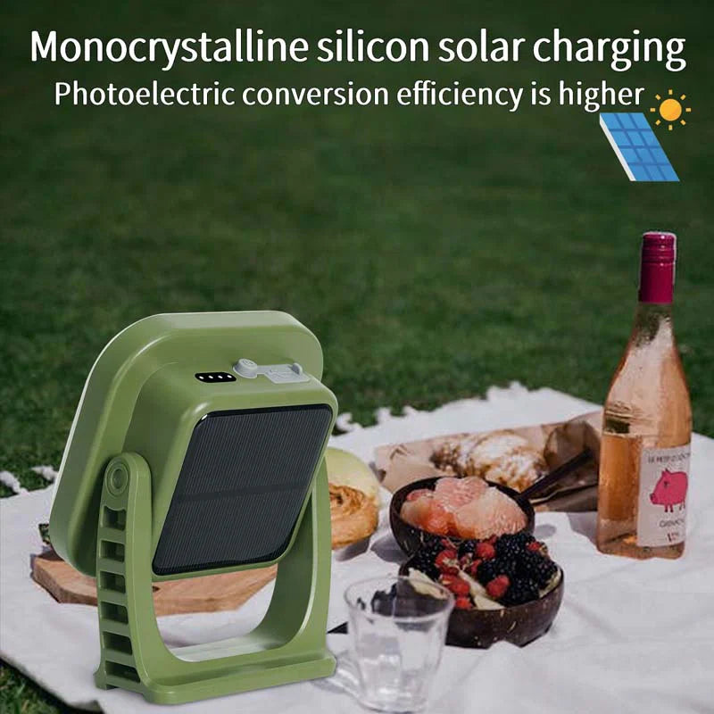 80W LED Solar-Powered Rechargeable Camping Lamp With Magnet And Zoom Feature