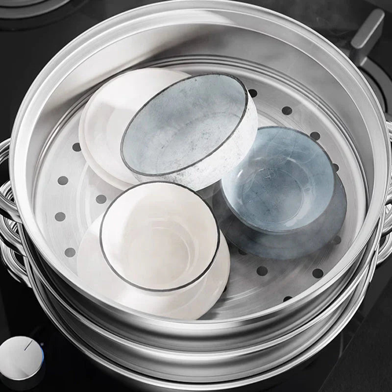 Premium 3-Tier Stainless Steel Steamer with Glass Lid and Durable Handles β Ideal for Steaming and Cooking