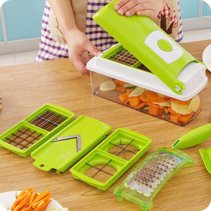 12-in-1 Vegetable Slicer with Interchangeable Blades and Built-In Collection Container