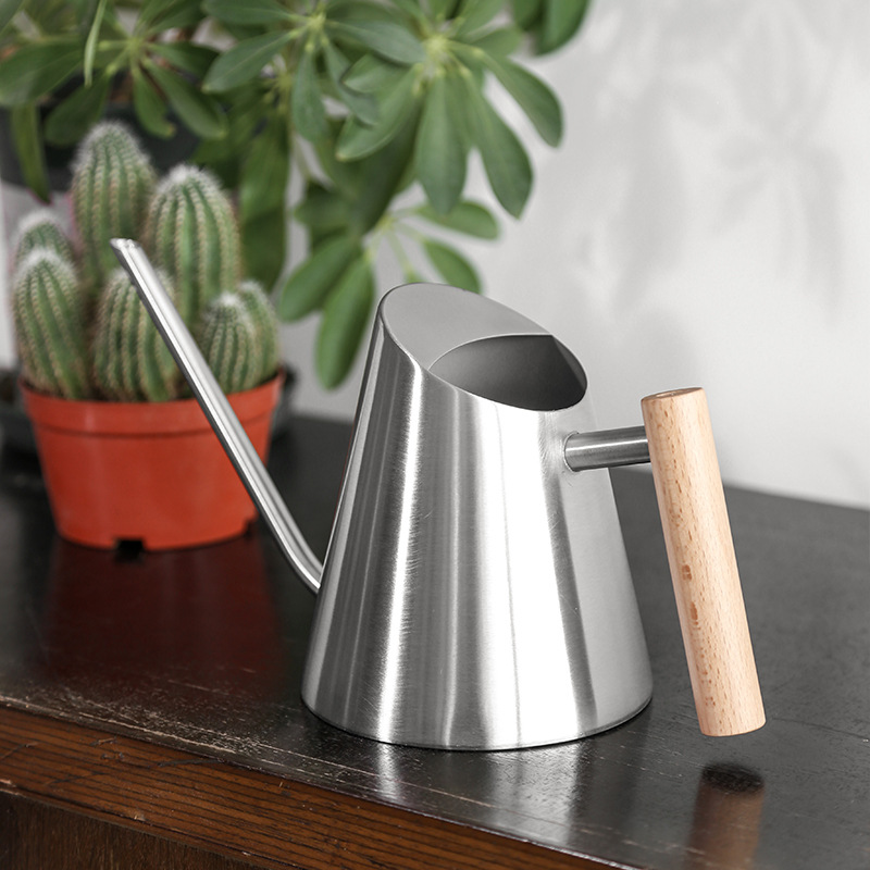 Contemporary Watering Can with Wooden Handle - Elegant Plant Watering Tool for the Garden