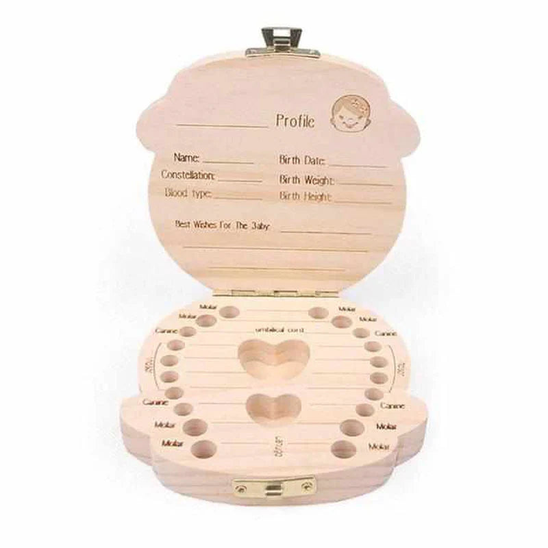 Wooden Tooth Storage Box for Baby Teeth – Keepsake Box with Space for Personal Data
