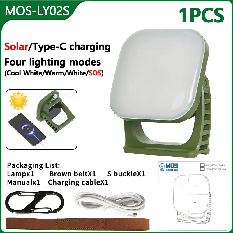 80W LED Solar-Powered Rechargeable Camping Lamp With Magnet And Zoom Feature