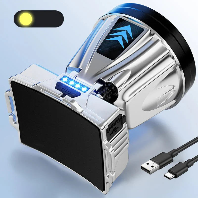 Ultra-Bright Wide-Beam LED Headlamp with USB Charging and Power Bank Feature