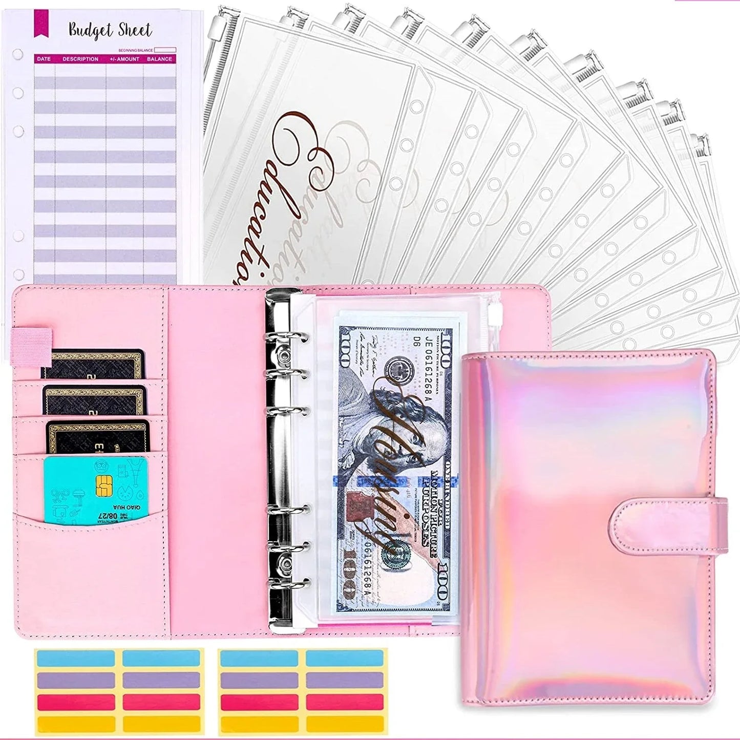 Budget Organizer Folder with Cash Envelope System and Credit Card Slots