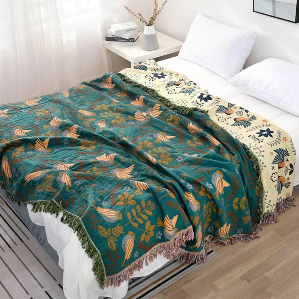 Reversible Nordic-Inspired Bird Pattern Blanket