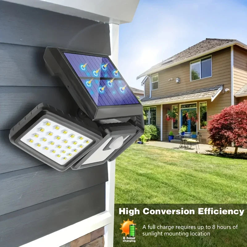 LED Solar Floodlight with Motion Sensor – 3-Spot Outdoor Lighting for Garden, Yard, and Garage