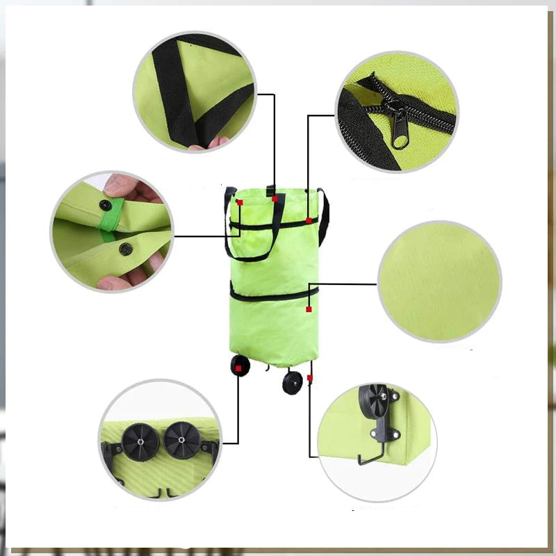 2-in-1 Foldable Shopping Bag with Wheels for Easy Carrying and Storage