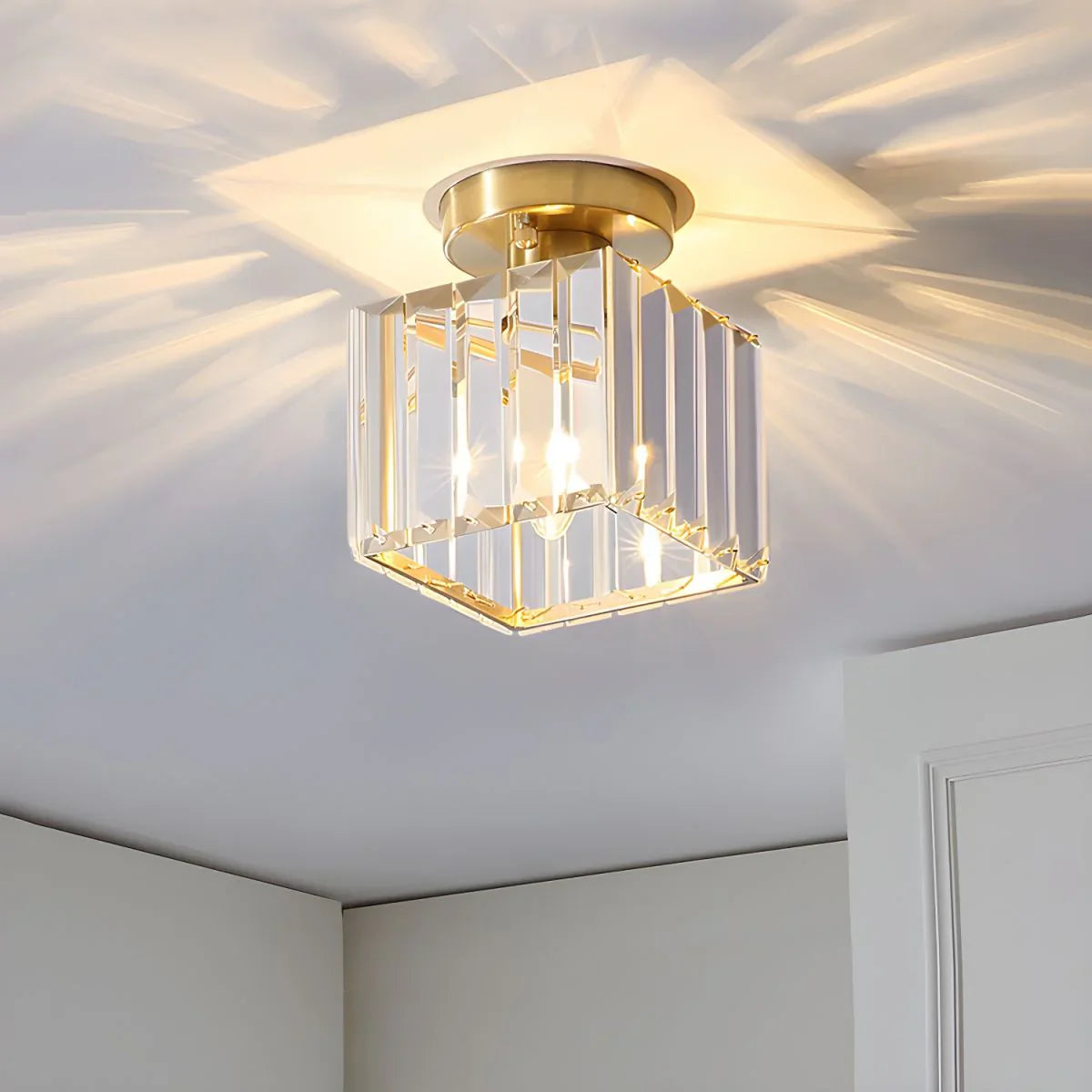 Crystal Ceiling Light with Gold and Black Accents – Contemporary Home Lighting Fixture