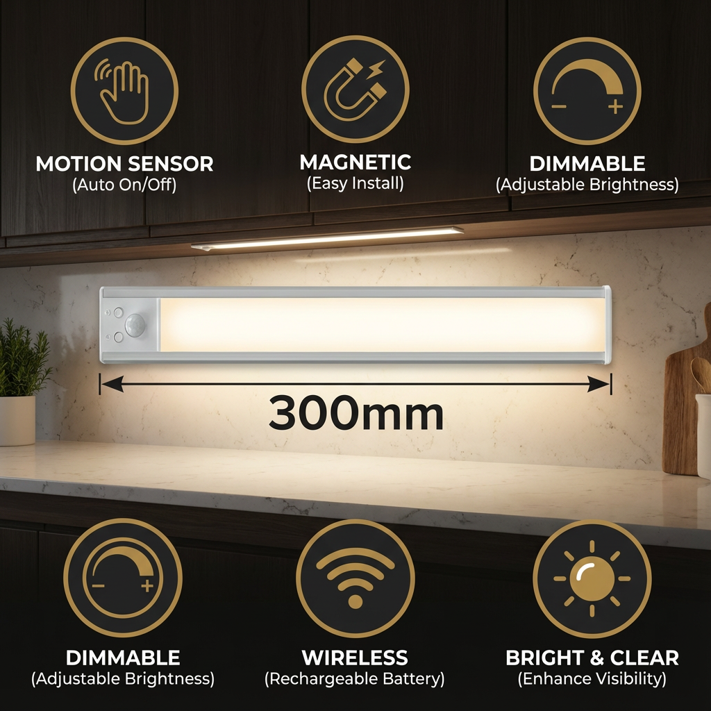 Wireless LED Under-Cabinet Light with Motion Sensor – Magnetic & Dimmable