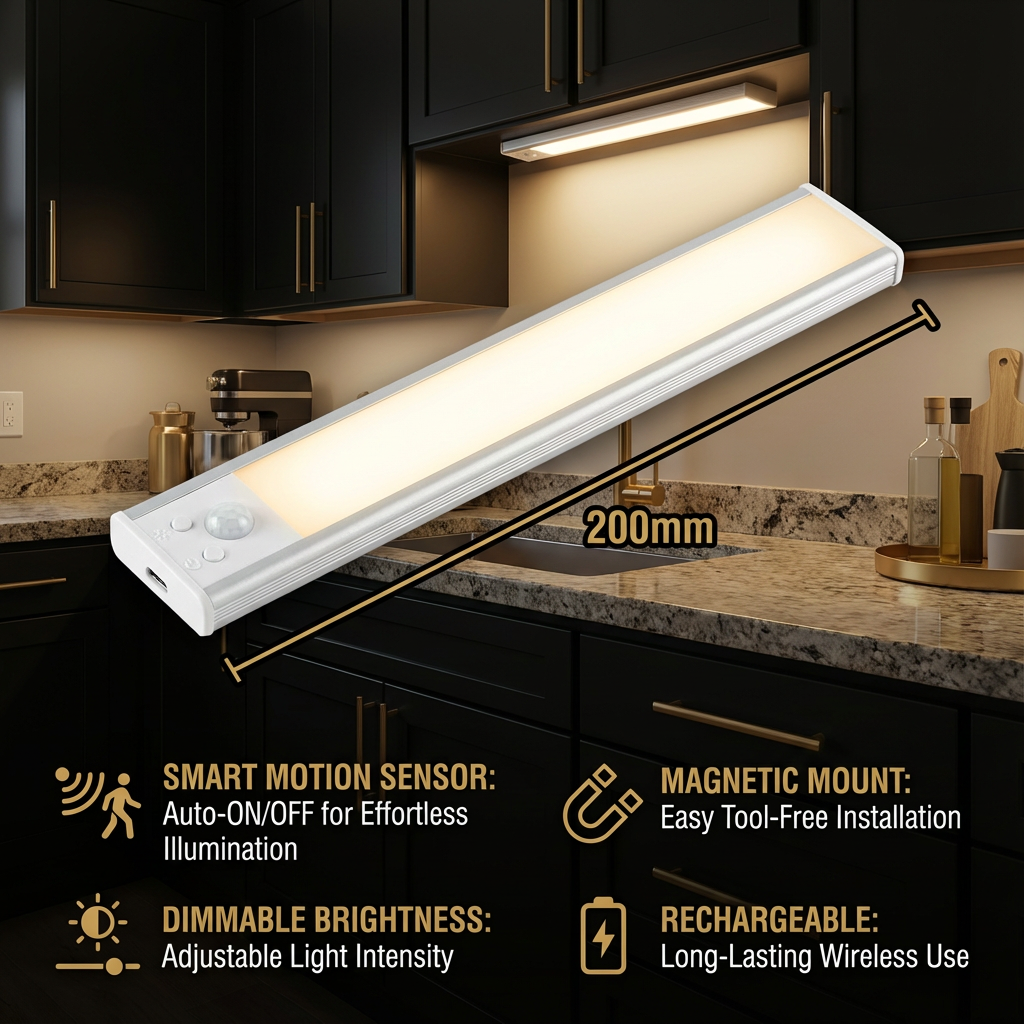Wireless LED Under-Cabinet Light with Motion Sensor – Magnetic & Dimmable