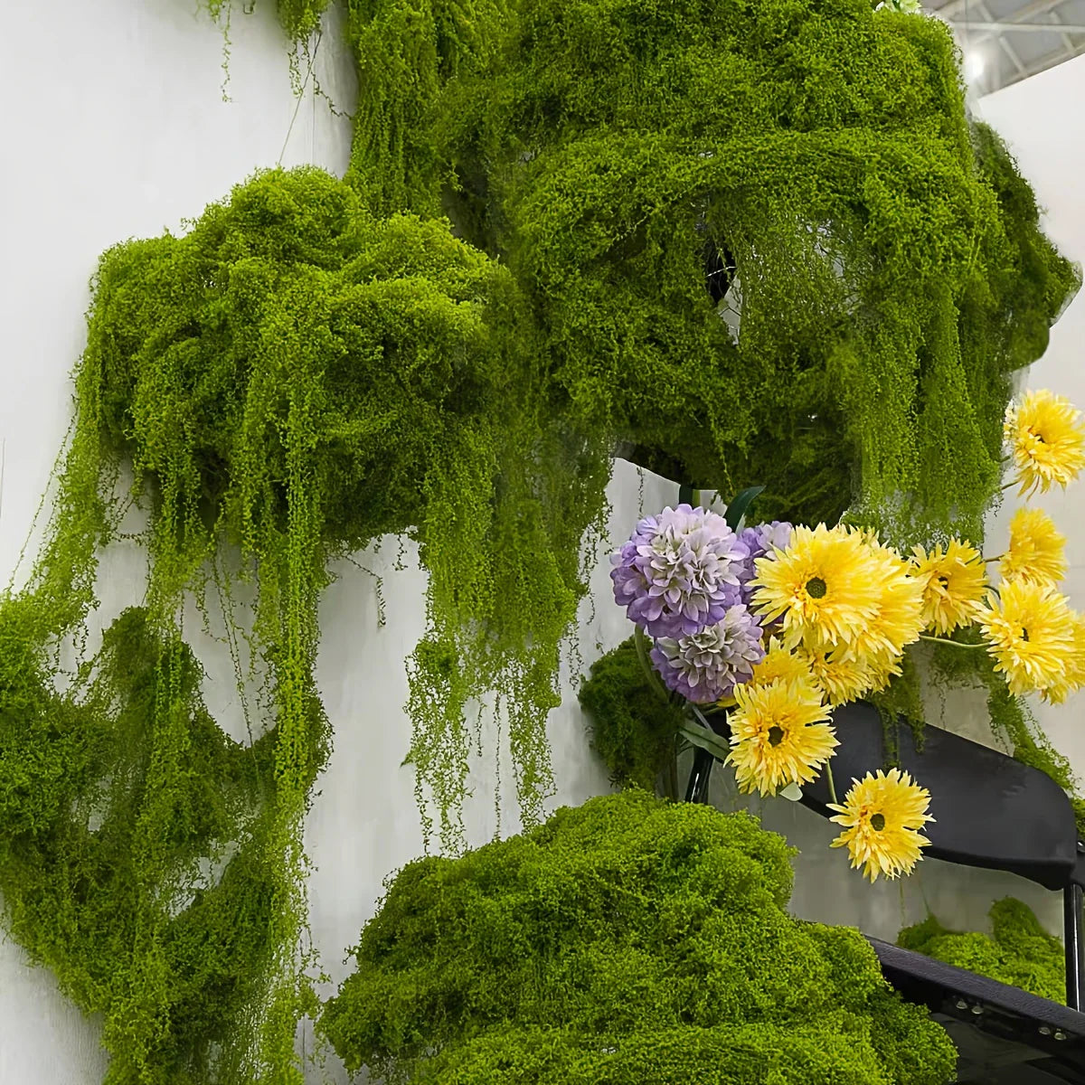 Decorative Artificial Moss with Flowers - Faux Moss for Landscaping and Floristry