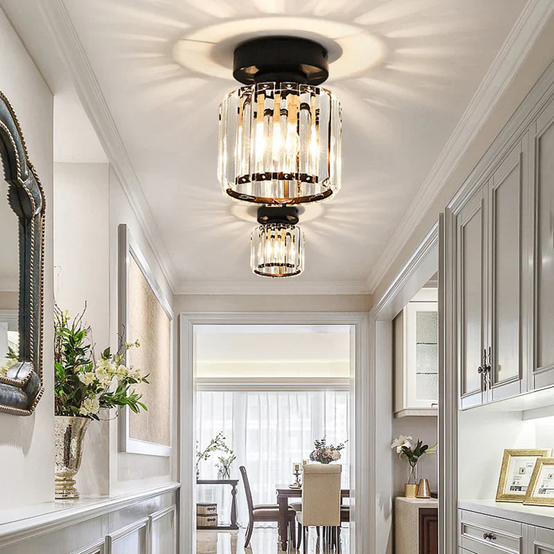 Crystal Ceiling Light with Gold and Black Accents – Contemporary Home Lighting Fixture