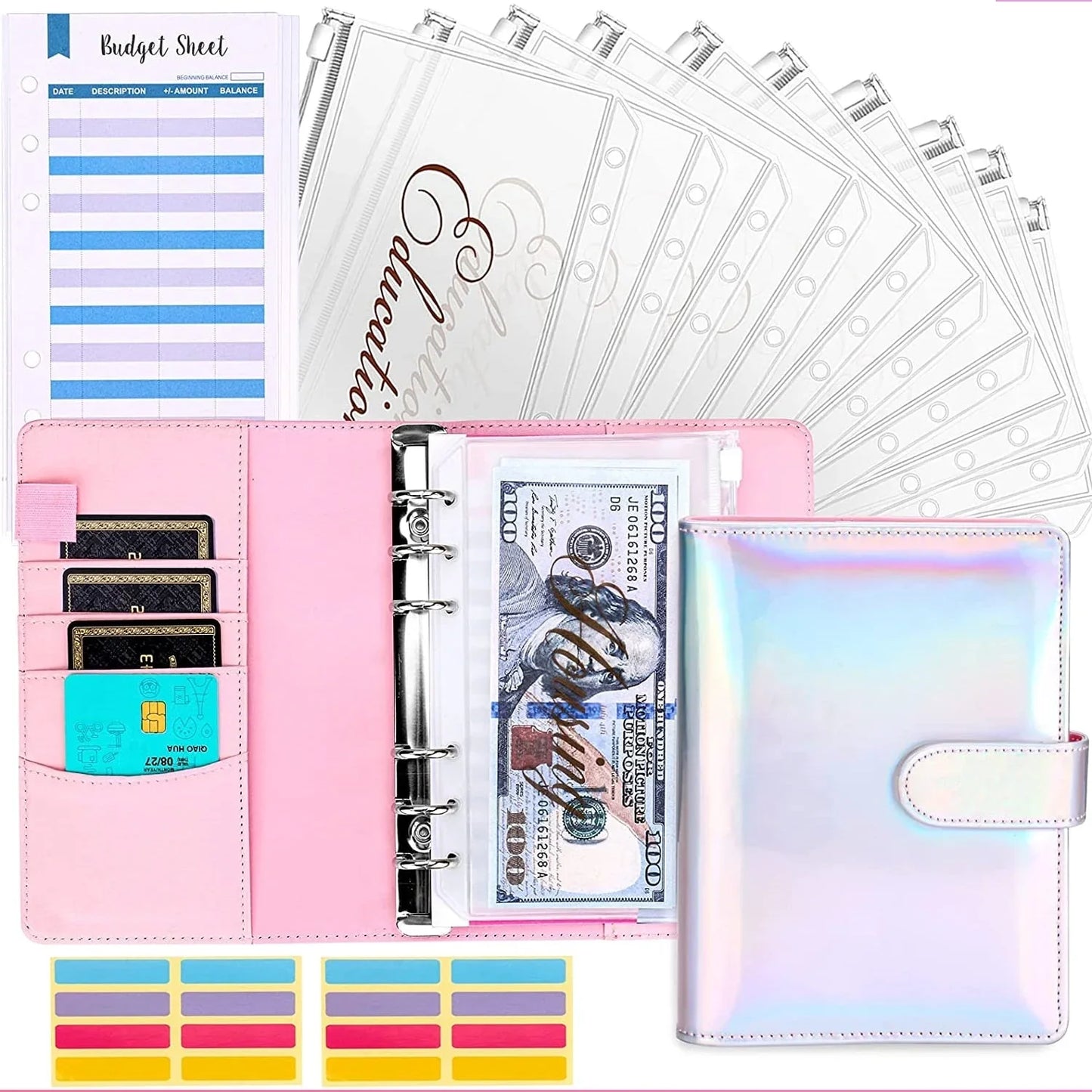 Budget Organizer Folder with Cash Envelope System and Credit Card Slots