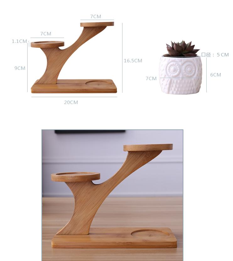 Wooden Plant Stand with Owl Design – Decorative Holder for Succulents and Houseplants