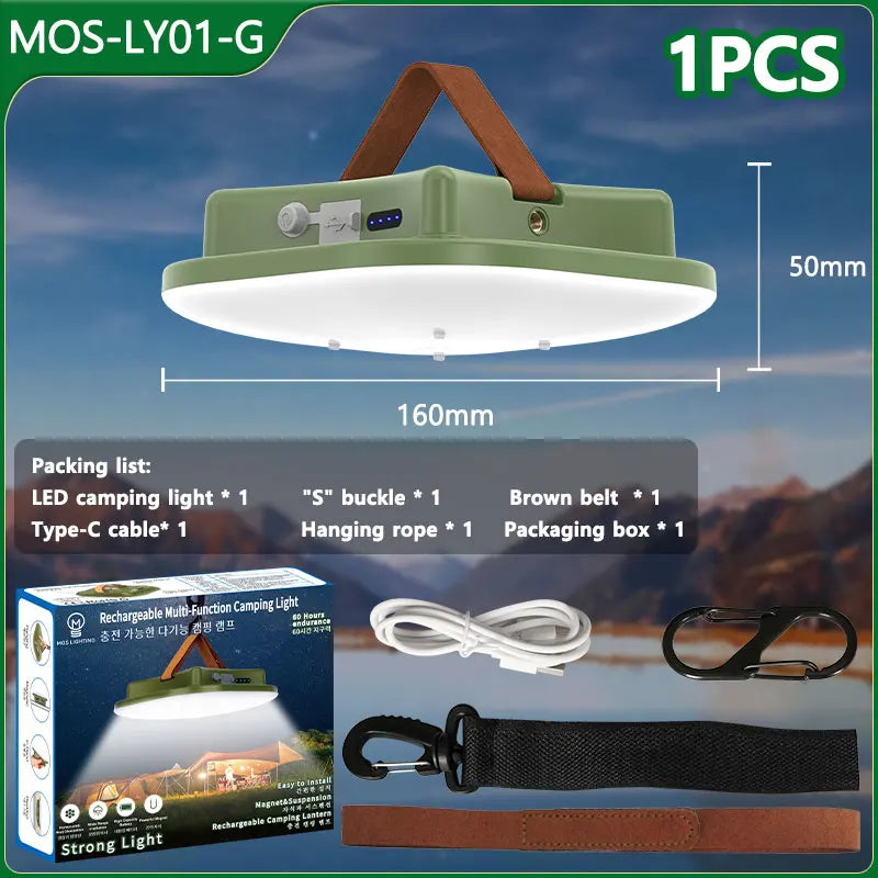 80W LED Solar-Powered Rechargeable Camping Lamp With Magnet And Zoom Feature