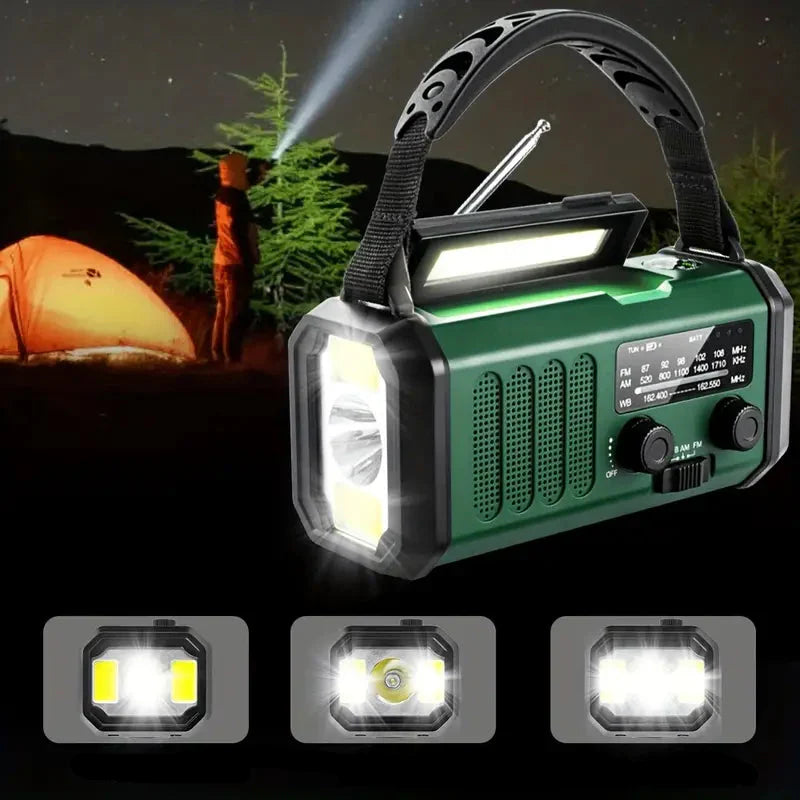 Portable Solar Emergency Radio with Powerbank - Hand Crank Radio and LED Flashlight for Outdoor & Camping