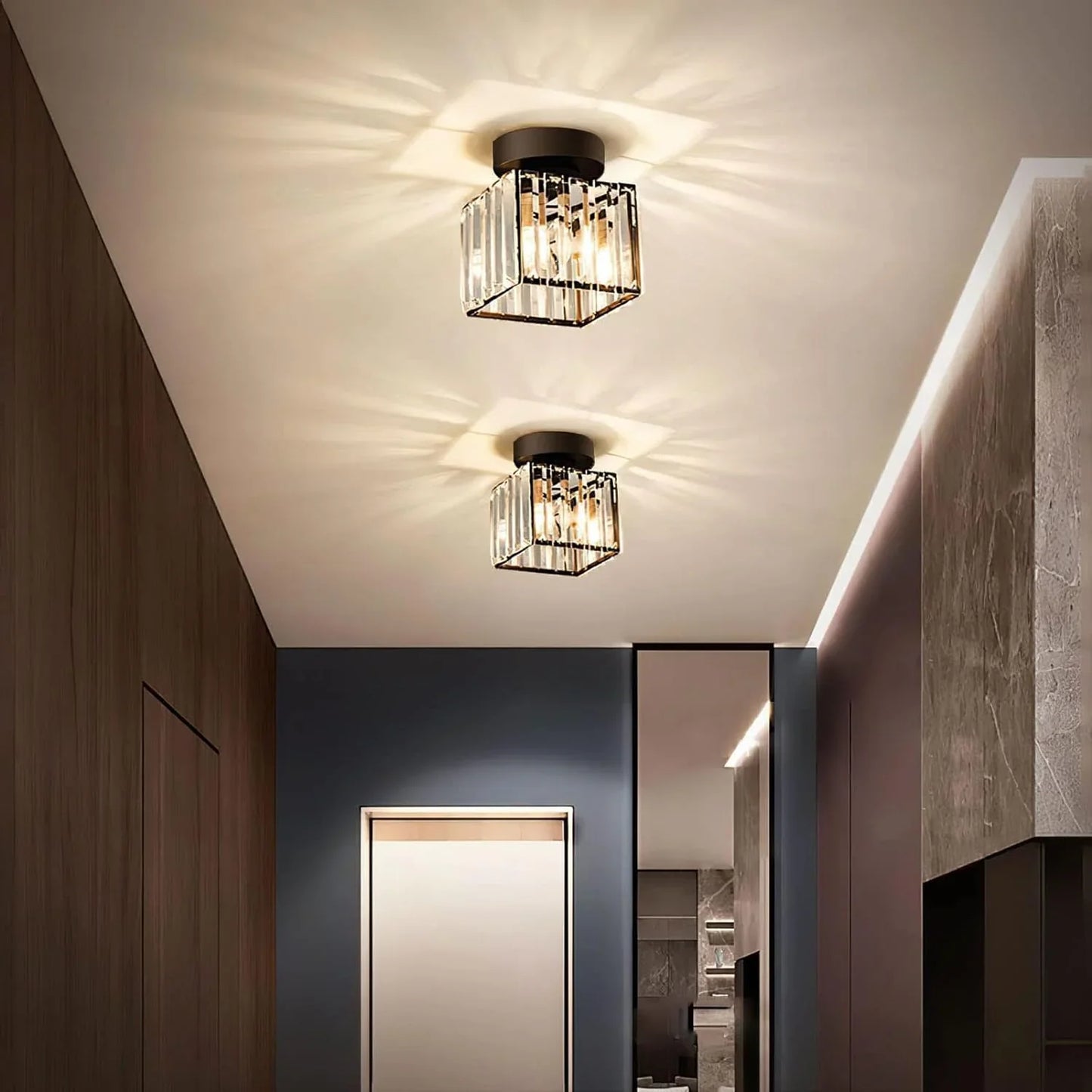 Crystal Ceiling Light with Gold and Black Accents – Contemporary Home Lighting Fixture