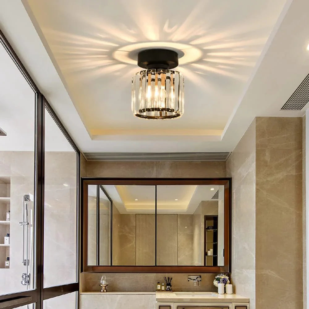 Crystal Ceiling Light with Gold and Black Accents – Contemporary Home Lighting Fixture
