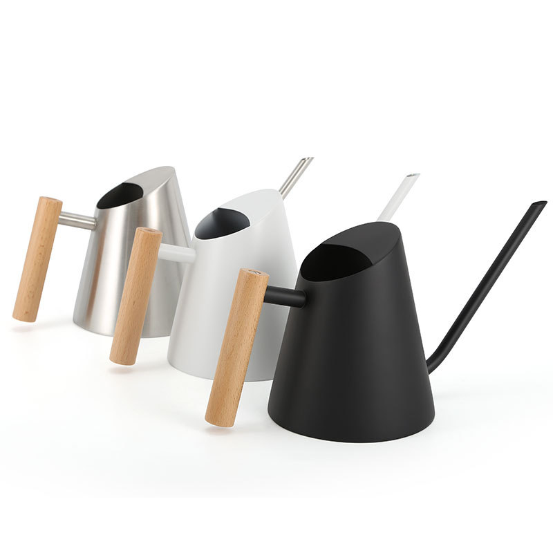 Contemporary Watering Can with Wooden Handle - Elegant Plant Watering Tool for the Garden
