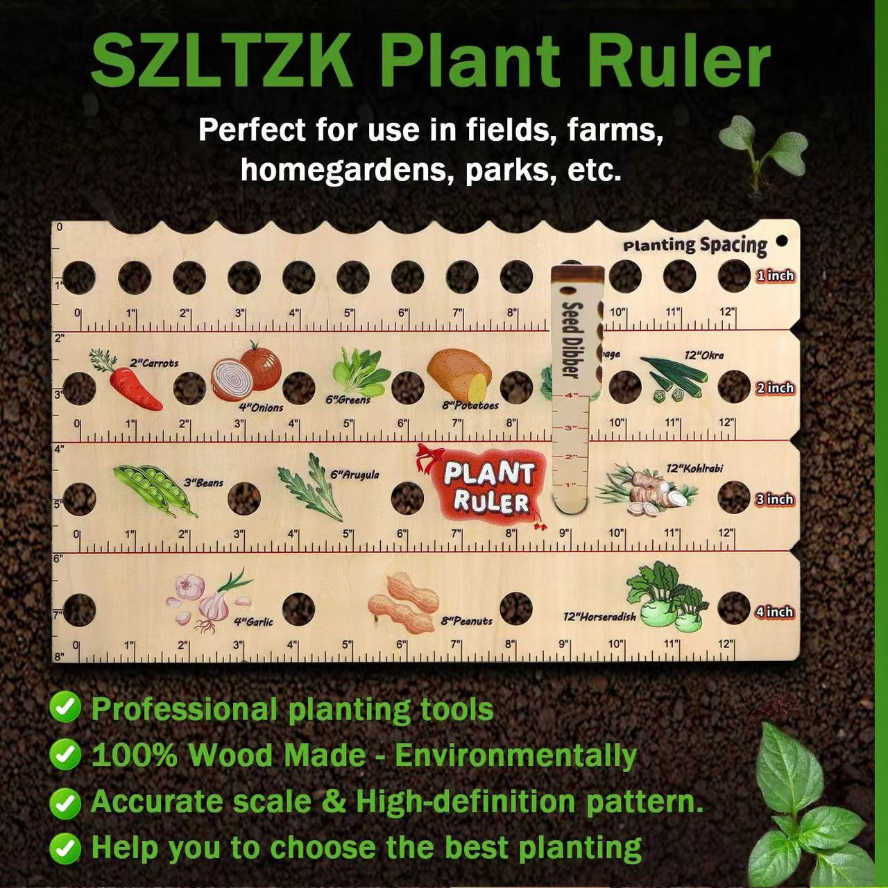Garden Planting Guide Ruler – Wooden Seed Depth & Spacing Tool for Accurate Planting