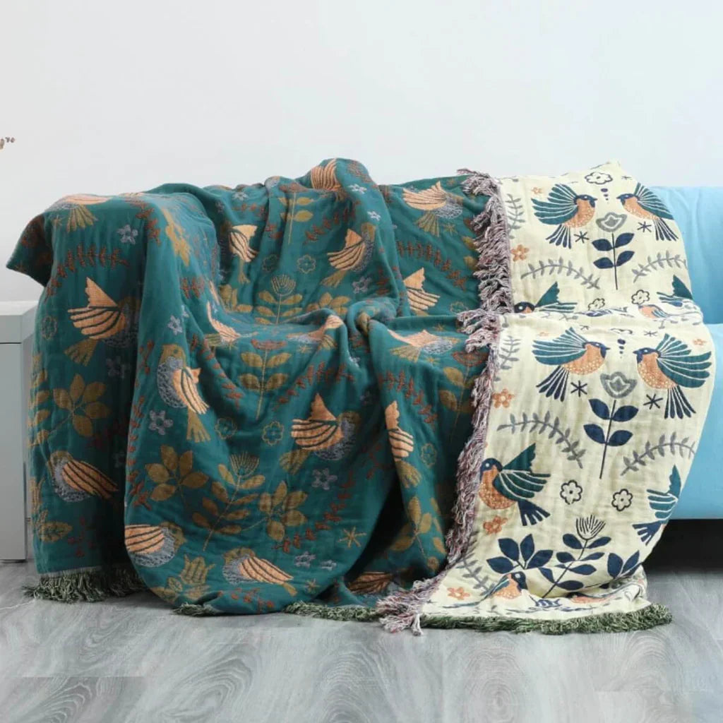 Reversible Nordic-Inspired Bird Pattern Blanket