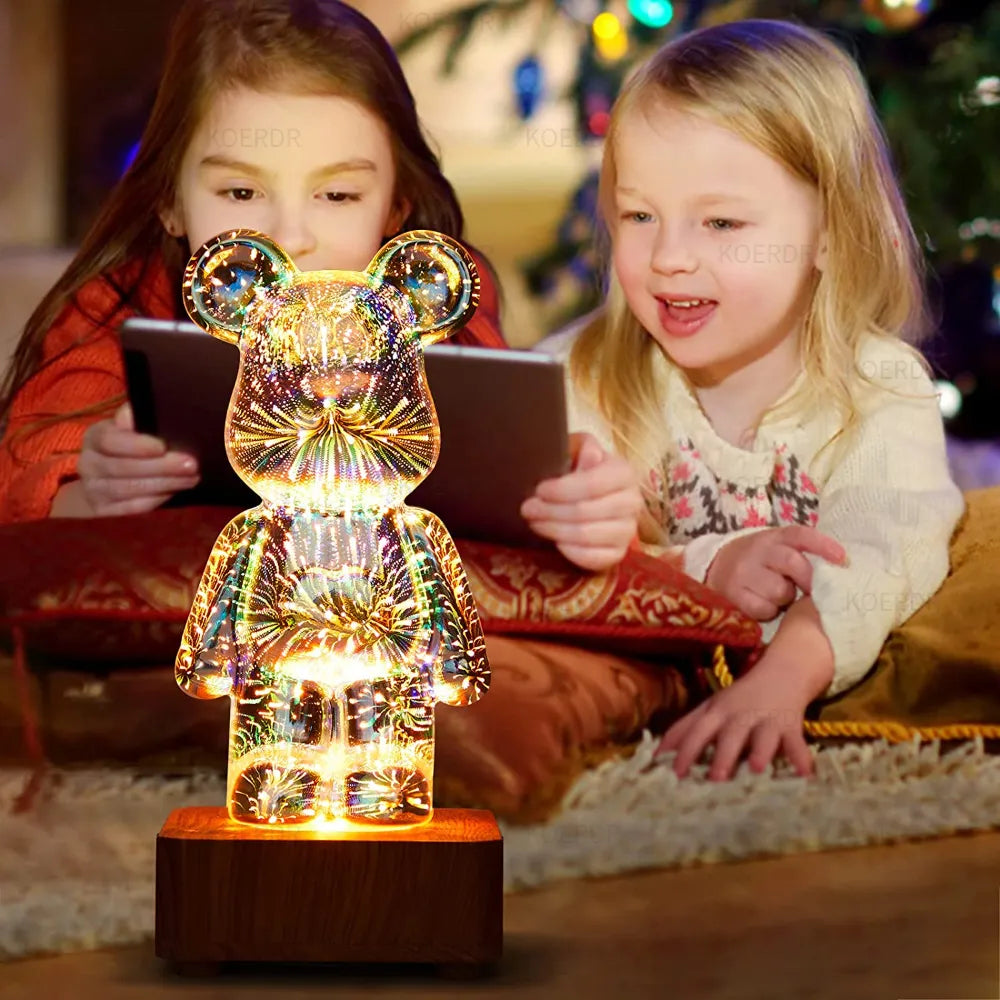 3D Galaxy Fireworks LED Bear Lamp