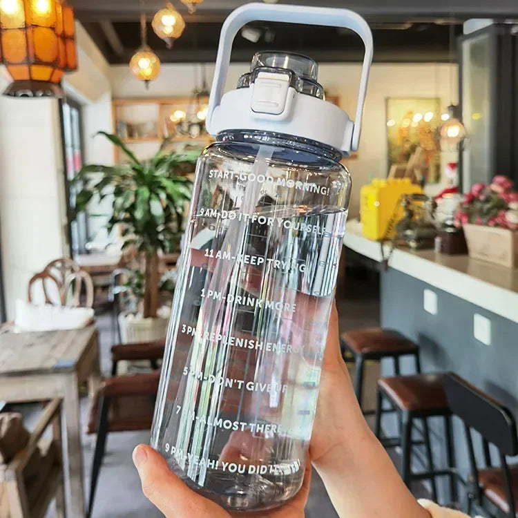 2L Portable Hydration Water Bottle With Straw And Hourly Reminder Markings