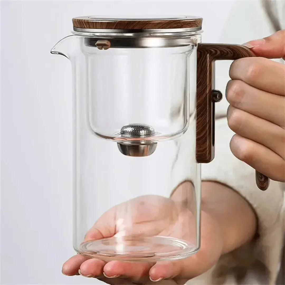 Premium Glass Teapot with Wooden Handle - Elegant Transparent Teapot for Perfect Tea Brewing