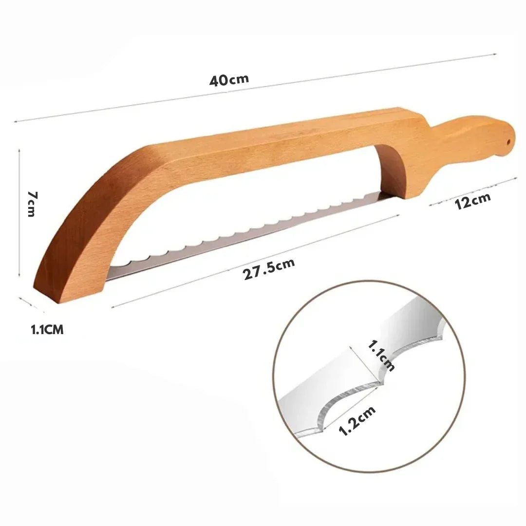 Wooden Bread Knife with Serrated Edge and Non-Slip Cutting Aid