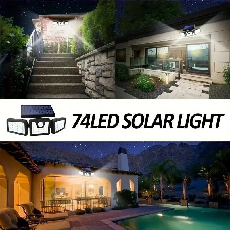 LED Solar Floodlight with Motion Sensor – 3-Spot Outdoor Lighting for Garden, Yard, and Garage
