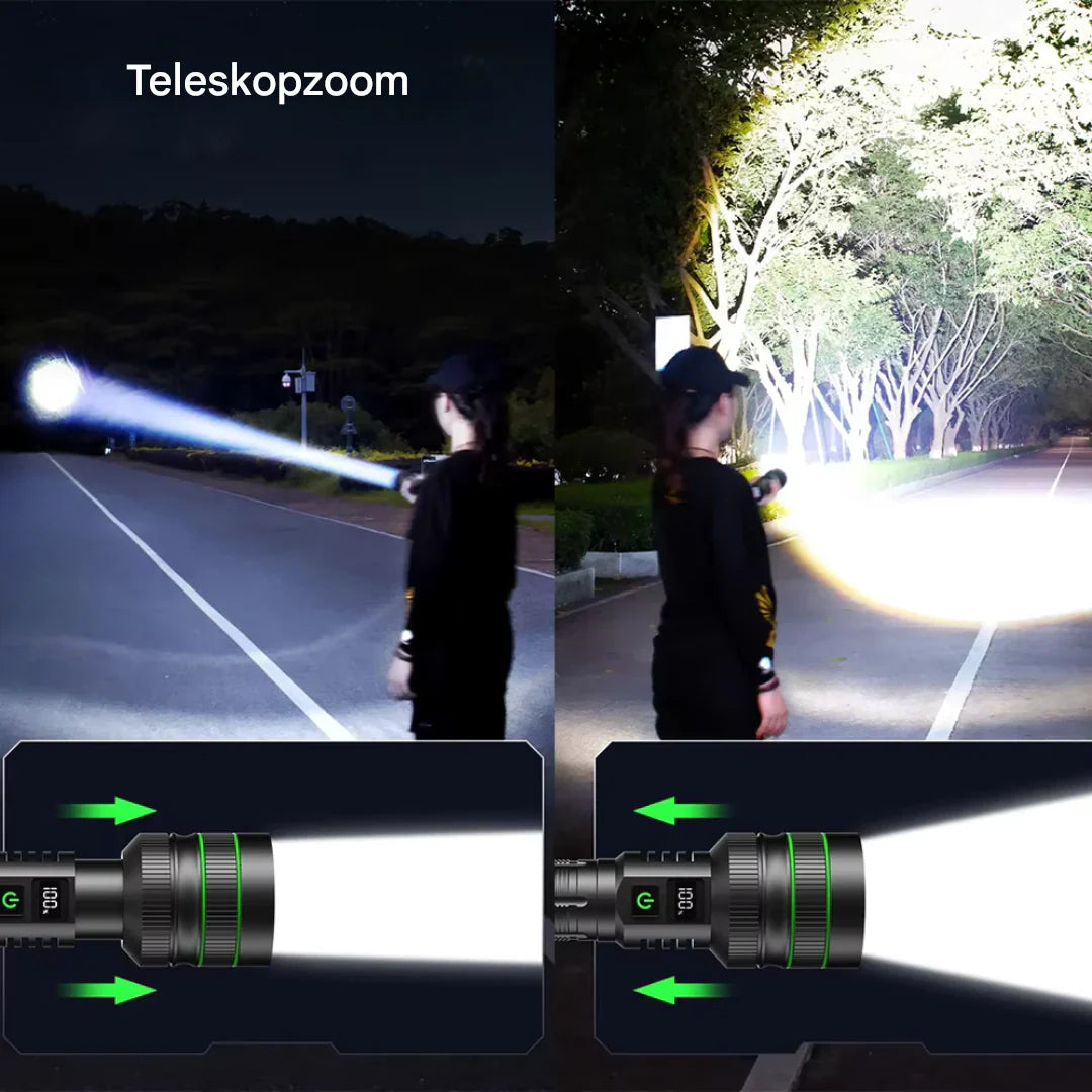 High-Powered LED Torch with Zoomable Feature and Power Bank Function for Outdoor Activities
