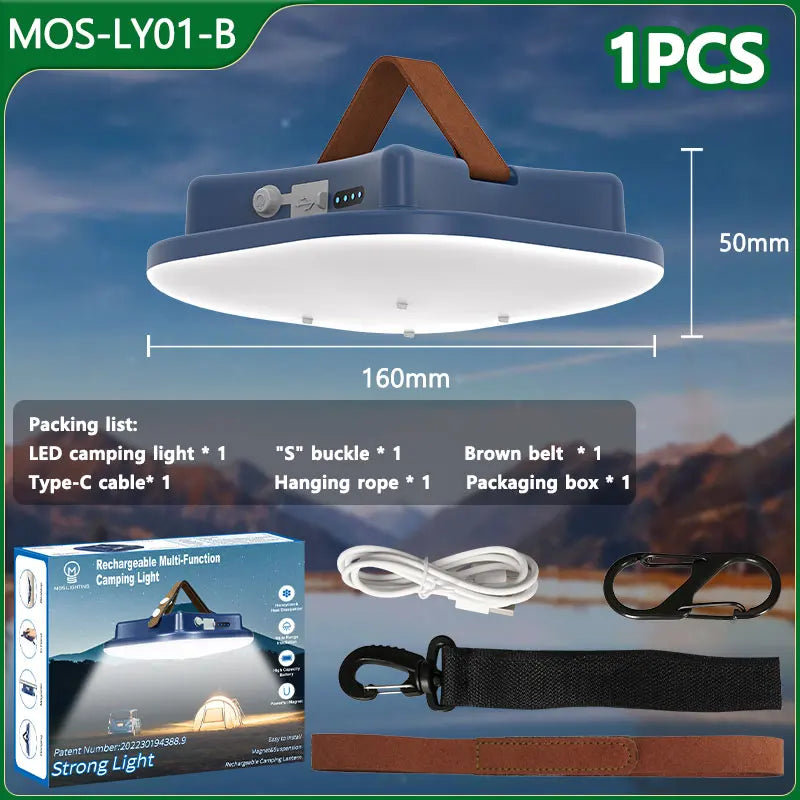 80W LED Solar-Powered Rechargeable Camping Lamp With Magnet And Zoom Feature