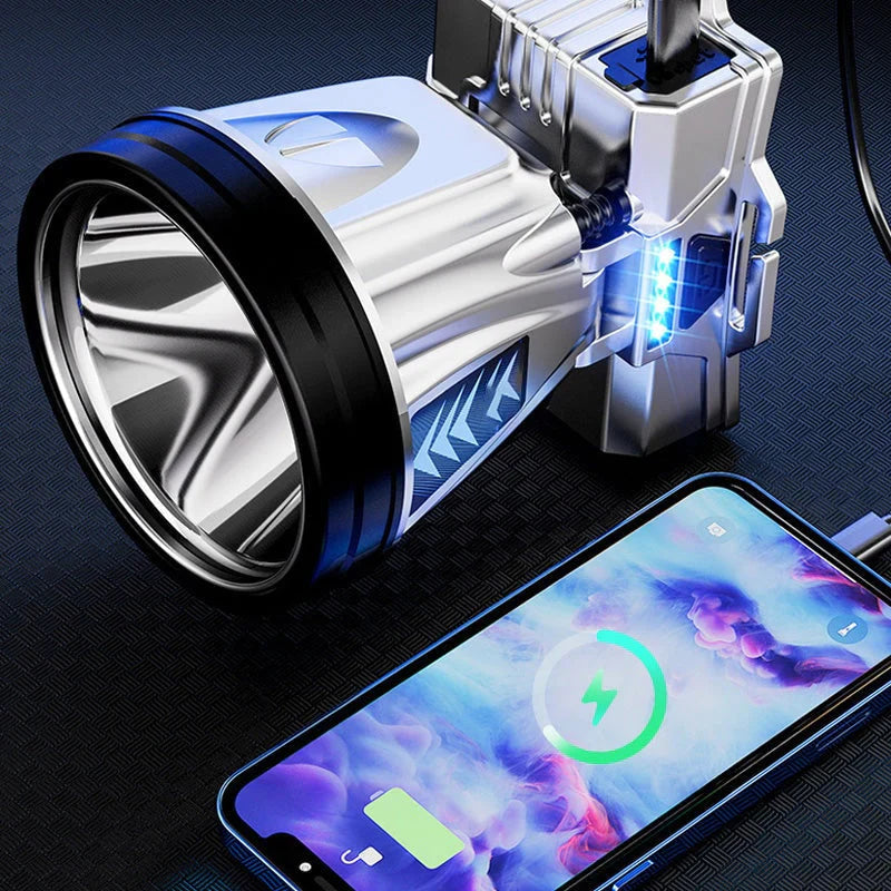 Ultra-Bright Wide-Beam LED Headlamp with USB Charging and Power Bank Feature