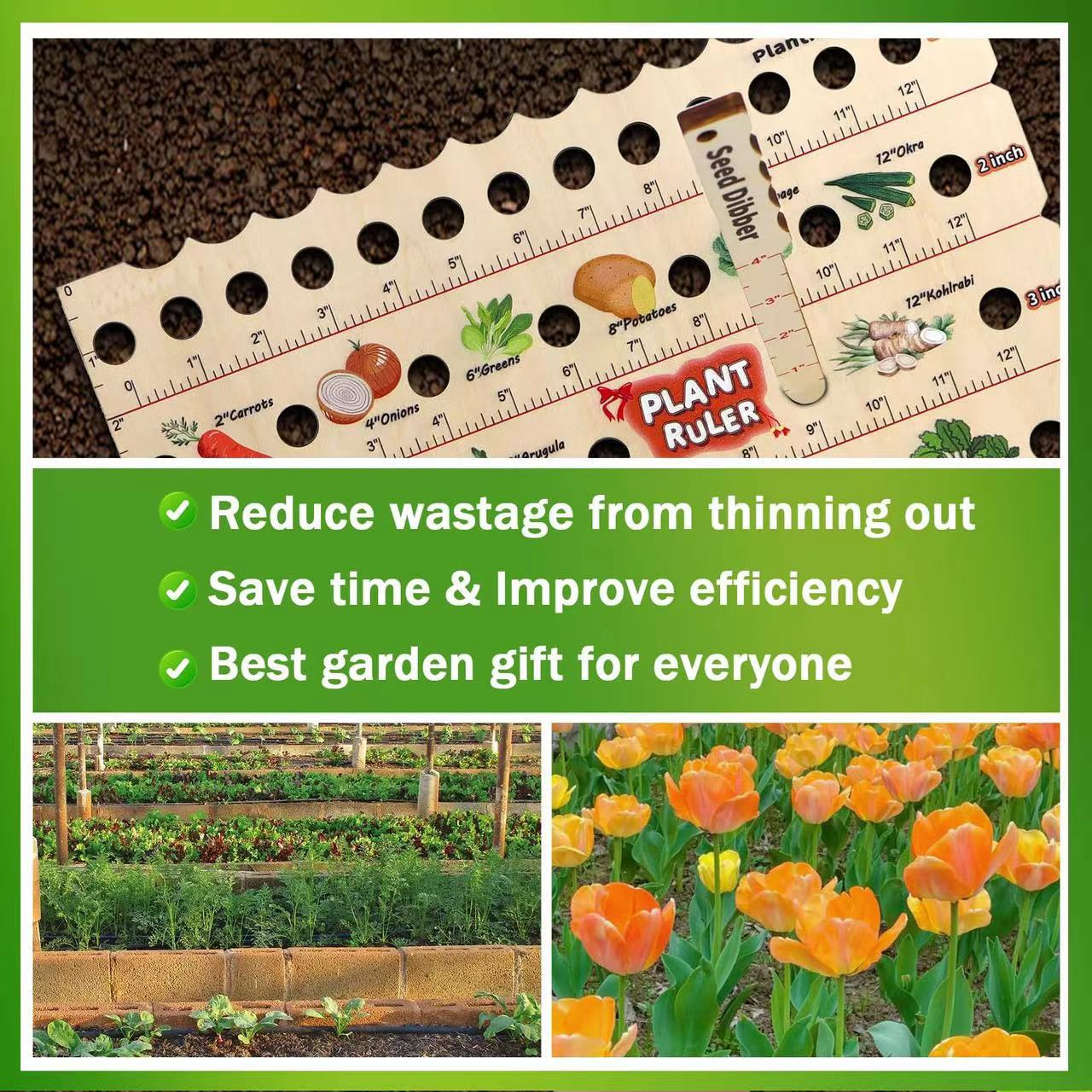 Garden Planting Guide Ruler – Wooden Seed Depth & Spacing Tool for Accurate Planting