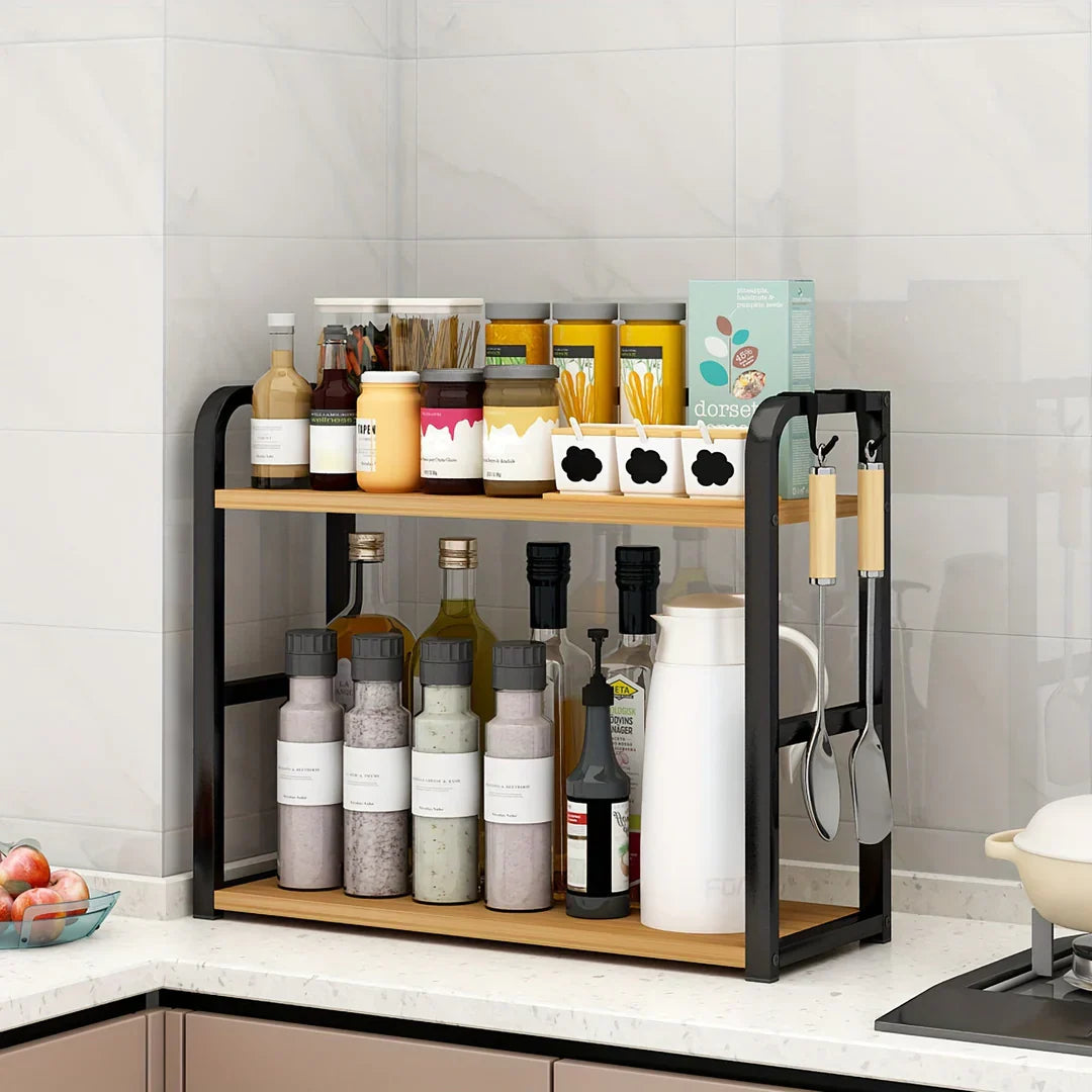 Stainless Steel & Wood Kitchen Storage Rack
