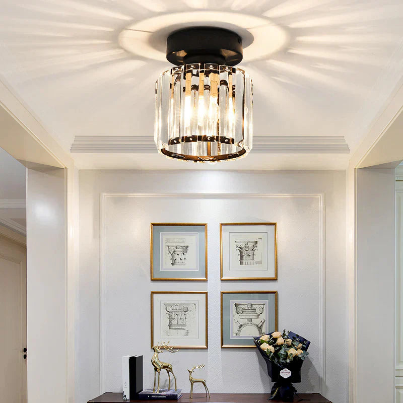Crystal Ceiling Light with Gold and Black Accents – Contemporary Home Lighting Fixture