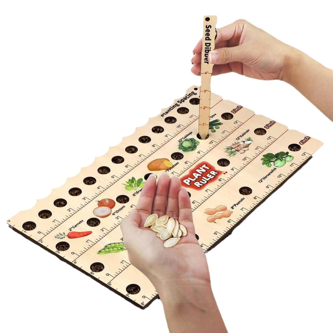 Garden Planting Guide Ruler – Wooden Seed Depth & Spacing Tool for Accurate Planting