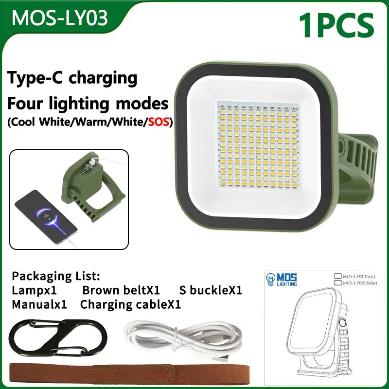 80W LED Solar-Powered Rechargeable Camping Lamp With Magnet And Zoom Feature