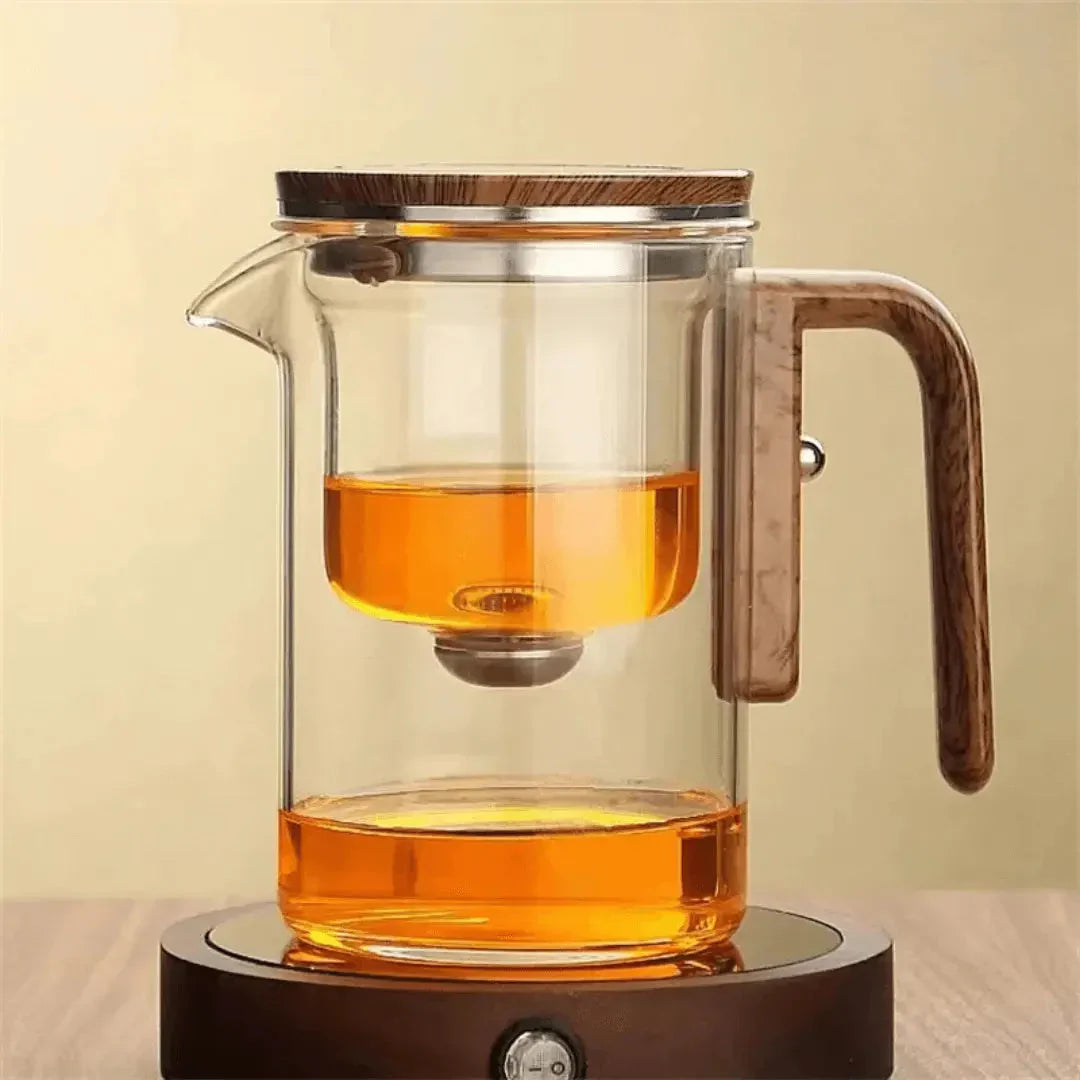 Premium Glass Teapot with Wooden Handle - Elegant Transparent Teapot for Perfect Tea Brewing