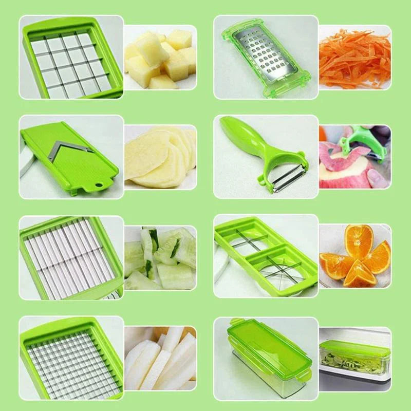 12-in-1 Vegetable Slicer with Interchangeable Blades and Built-In Collection Container