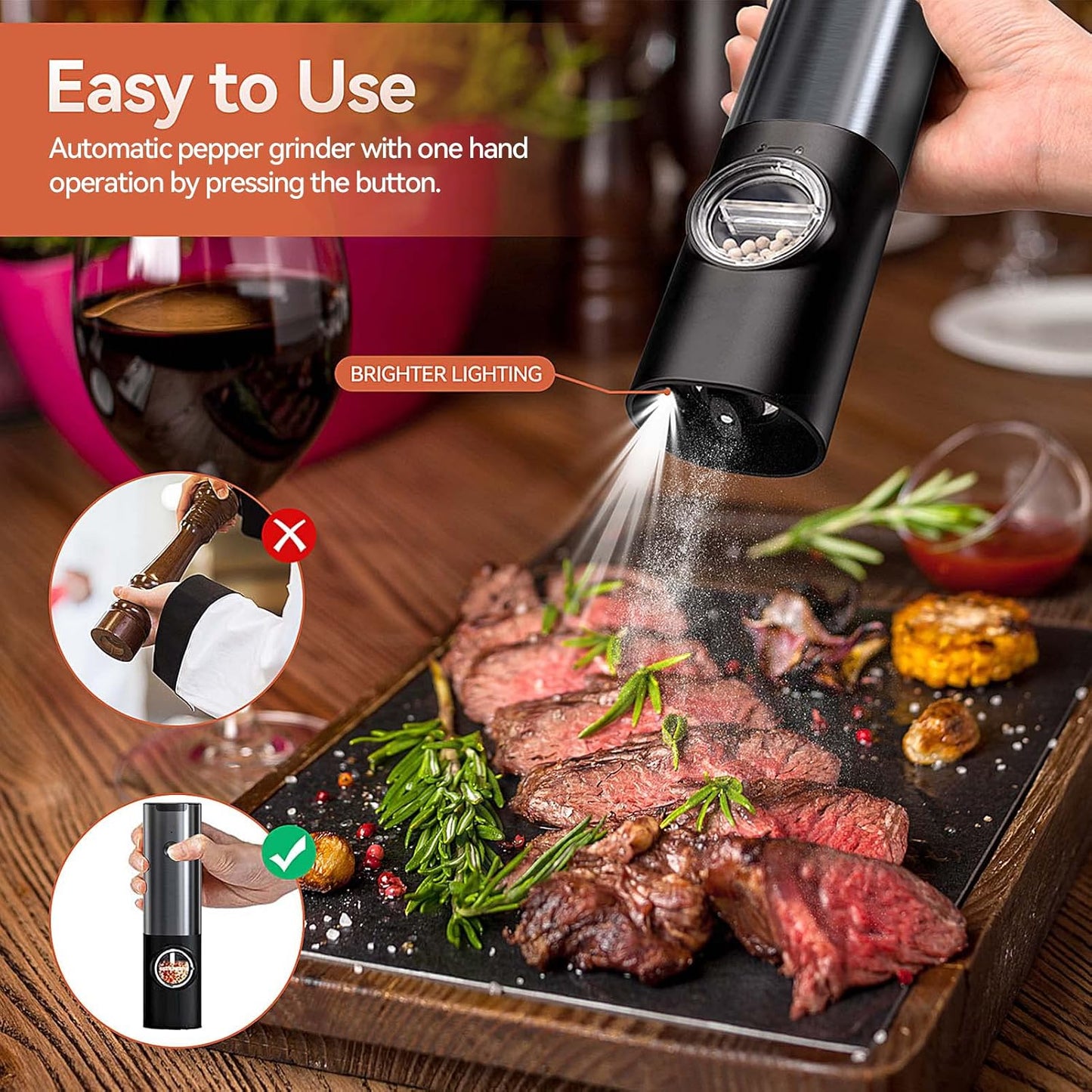 Sleek Electric Salt & Pepper Grinder Set – USB Rechargeable & Adjustable Coarseness
