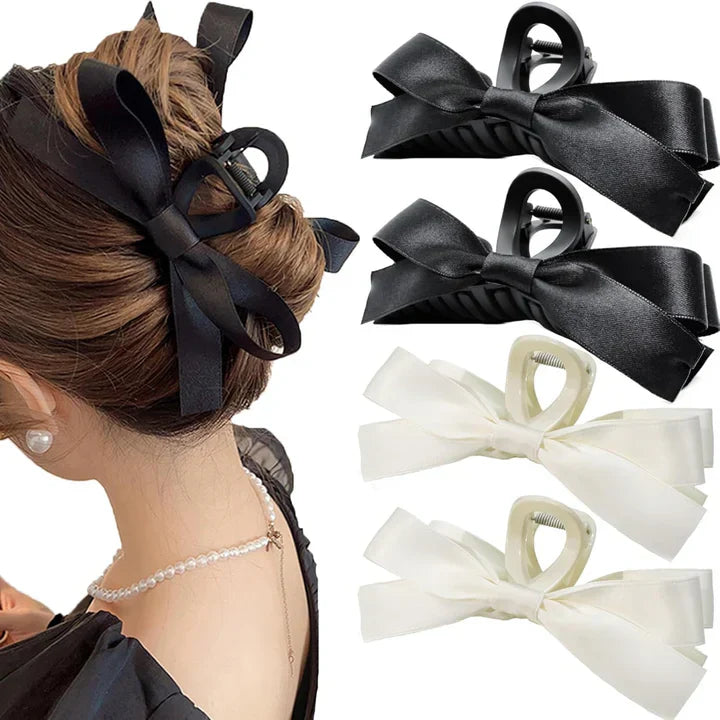 Elegant Satin Bow Hair Claw Clips