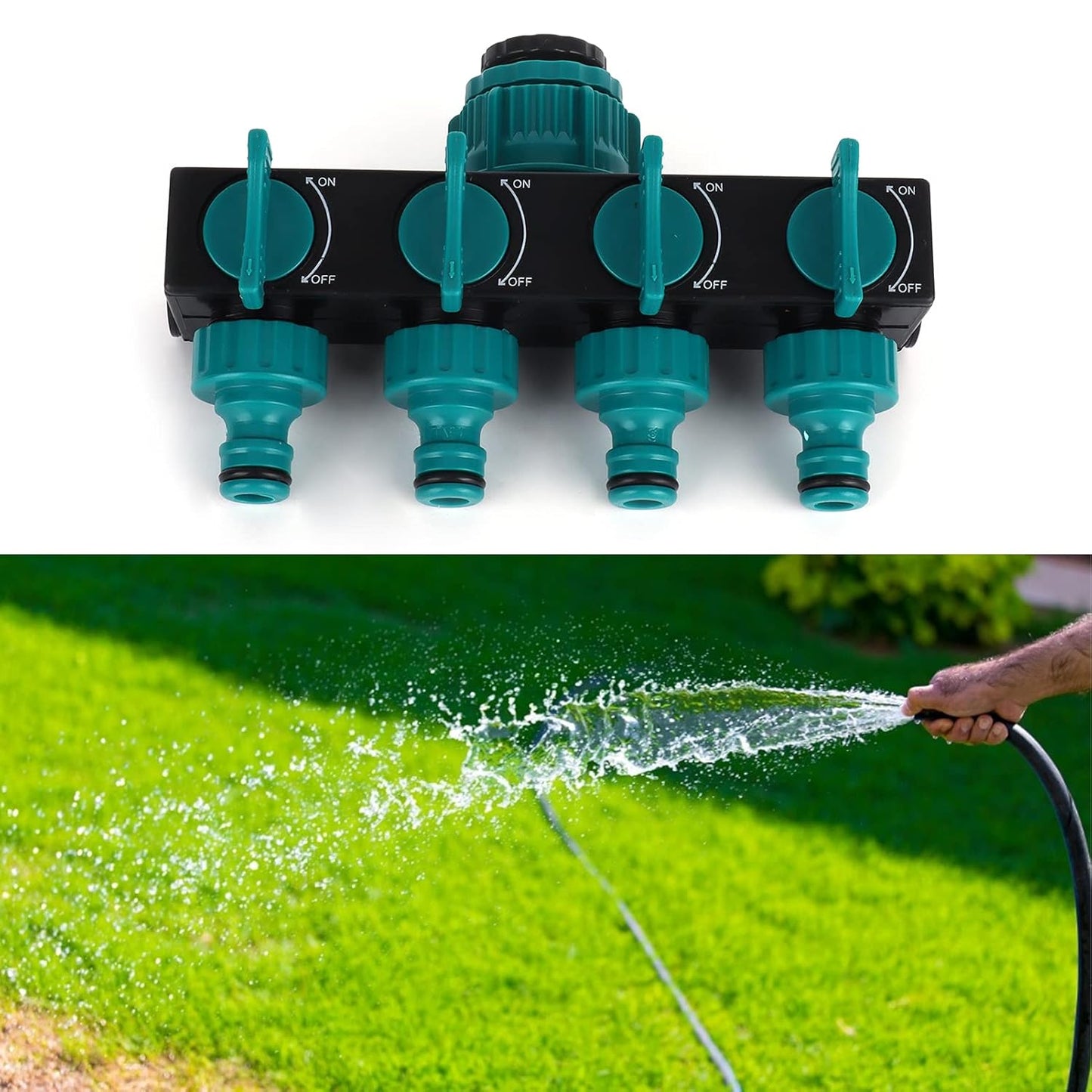 Universal 4-Way Garden Hose Splitter – Adjustable Water Tap Distributor for Multiple Hoses