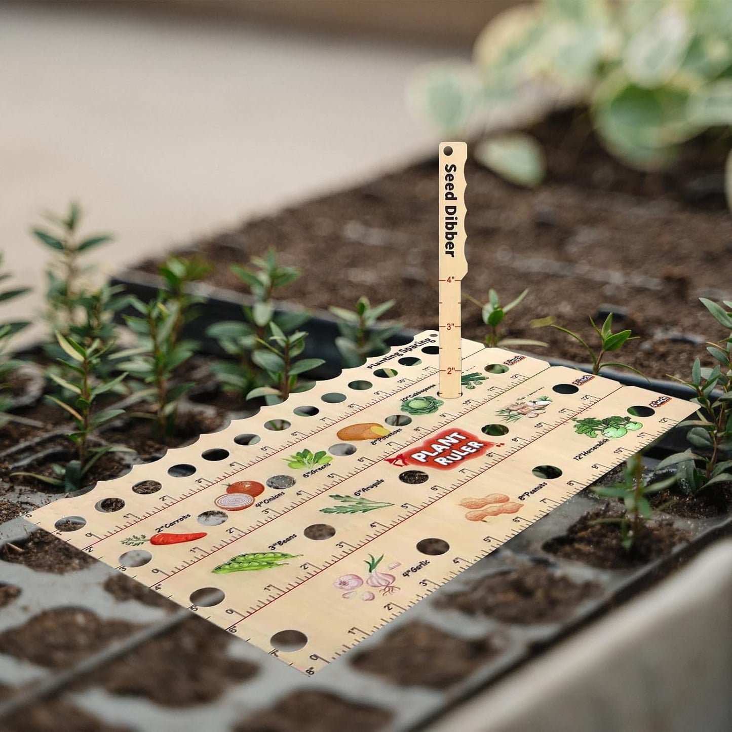 Garden Planting Guide Ruler – Wooden Seed Depth & Spacing Tool for Accurate Planting